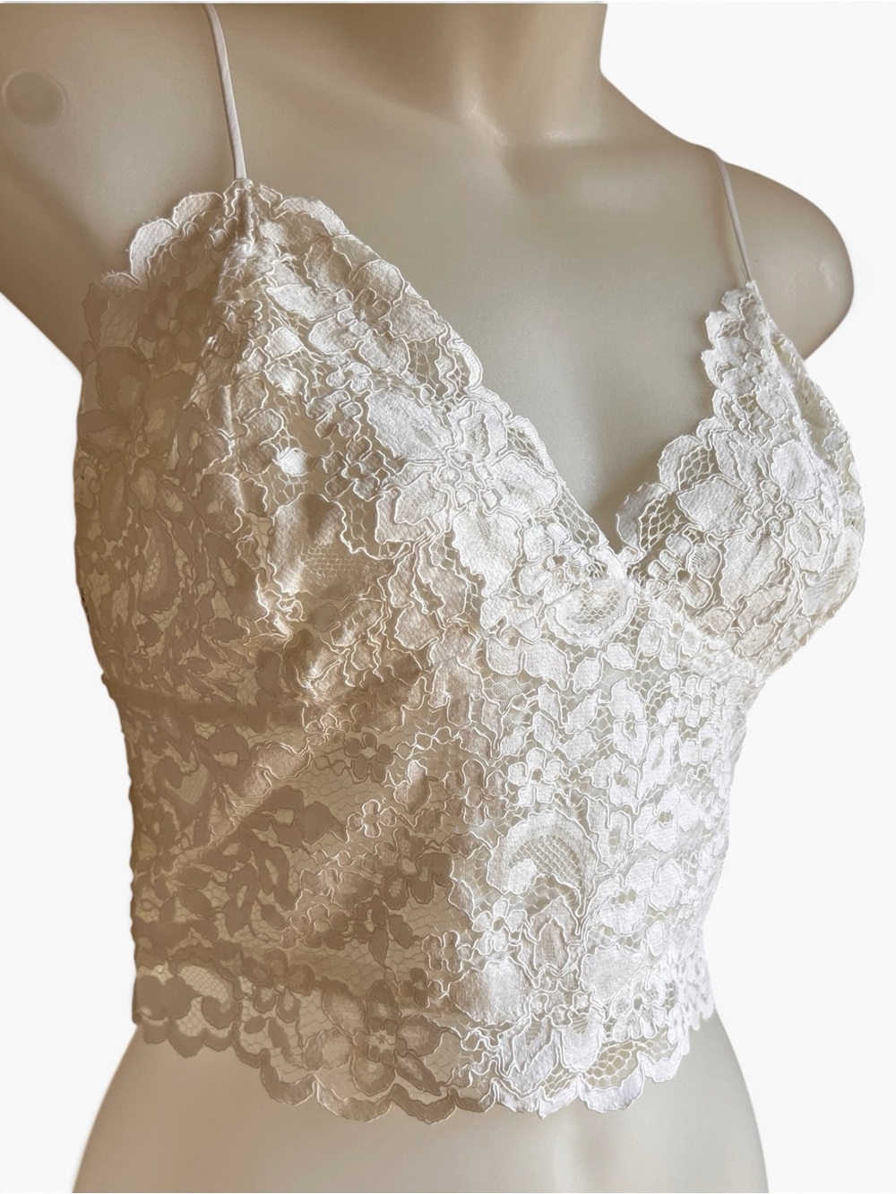 Express Womens M White Lace Babydoll Cami Cropped Coquette Cottage‎ Boho NWT